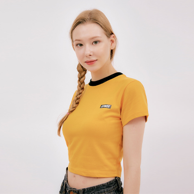 패디 배색크롭반팔티