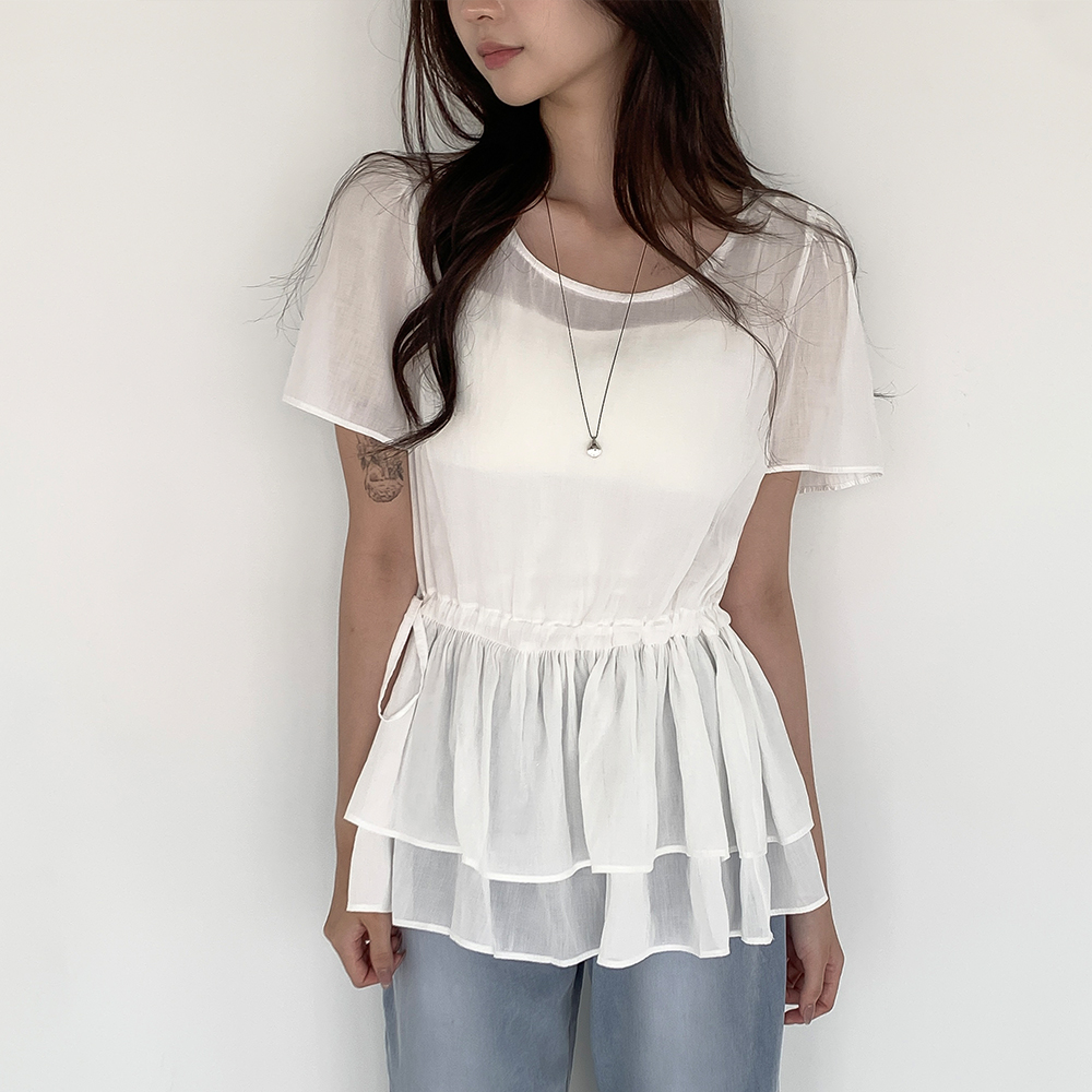 [허리잘록핏/내수]아벨 레이어드 시스루 반팔티