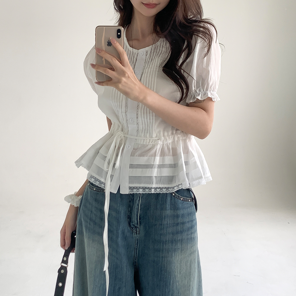 [여리시스루]테어 리본 블라우스