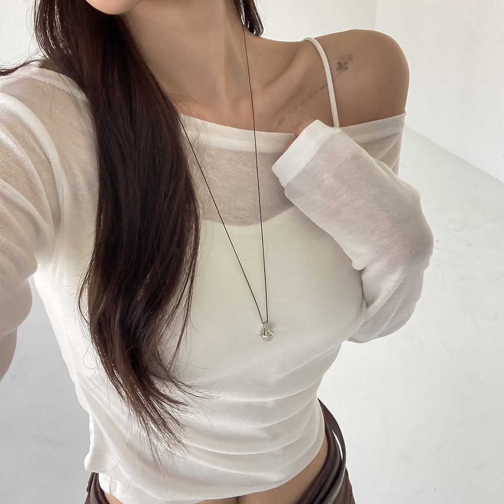 [오프숄더/여리여리핏]청순여리 시스루 긴팔티