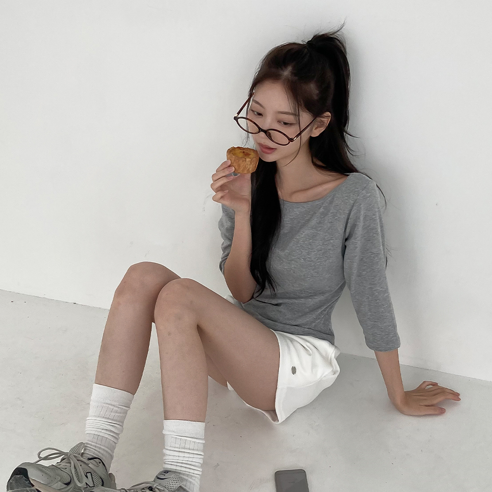 [BASIC/7부소매]스탠다드 보트넥 7부 반팔티