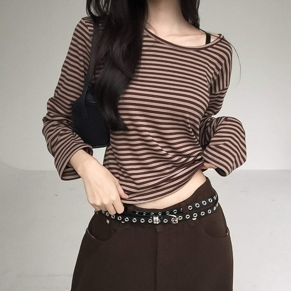 [여리여리핏]모찌 단가라 유넥 긴팔티
