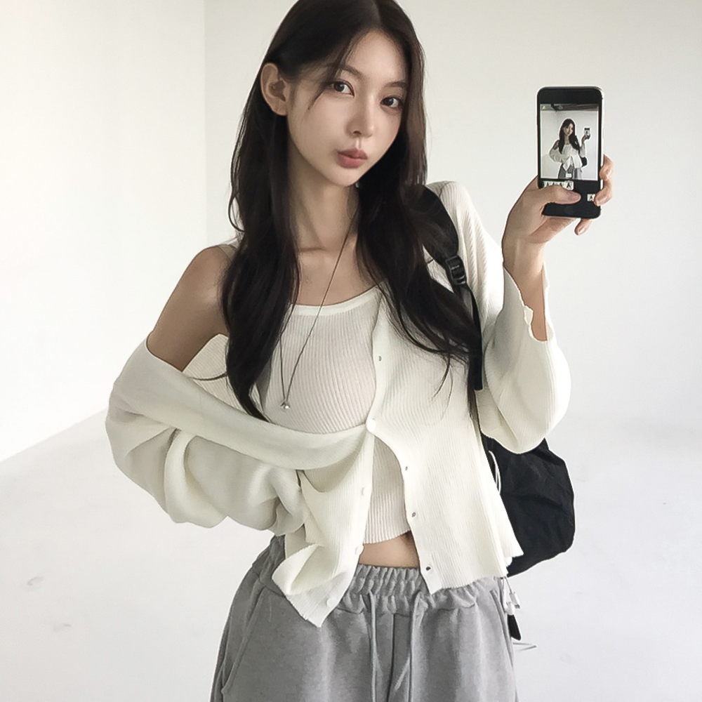 [나시가디건set/여유핏]도리 골지 니트 가디건 세트