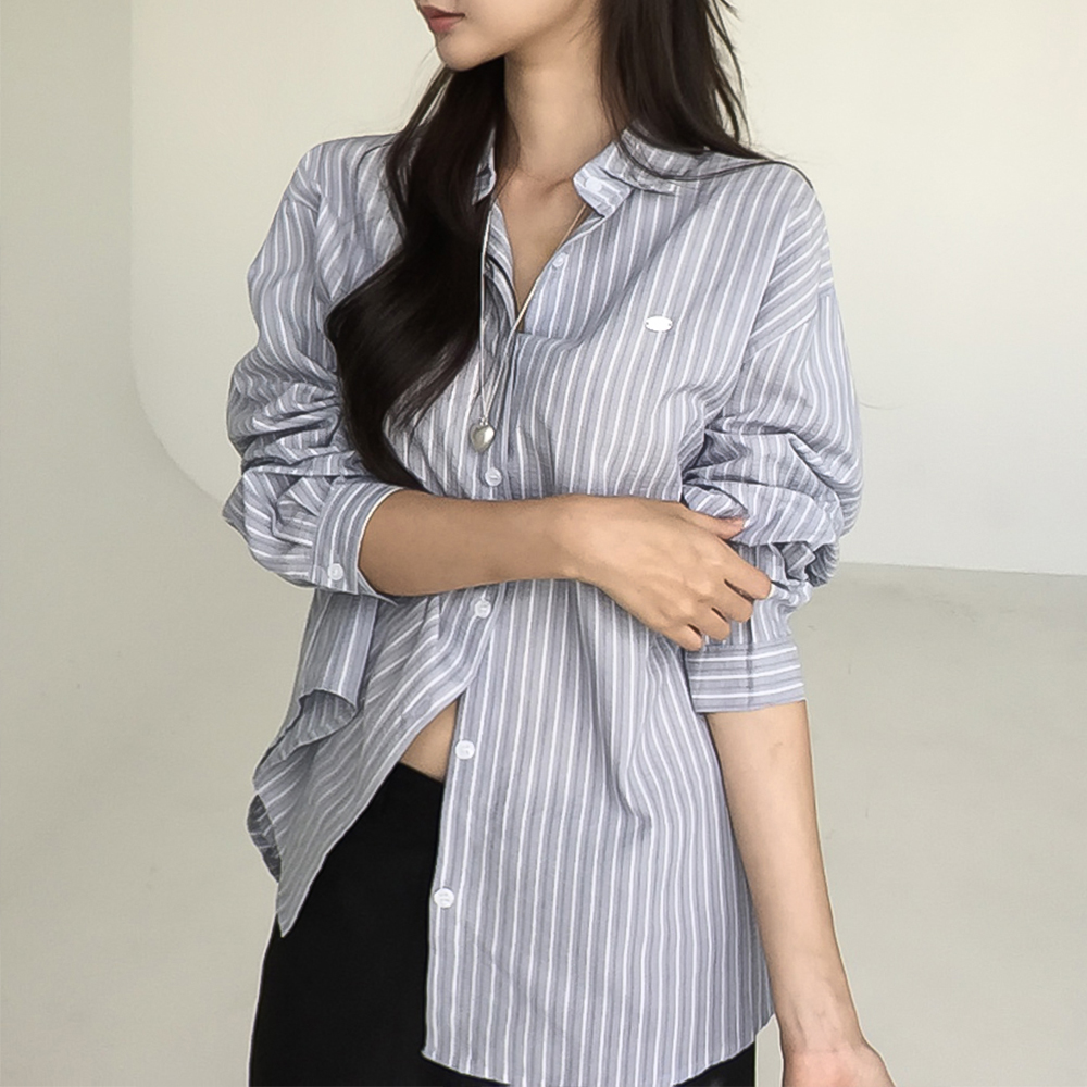[팬던트포인트/루즈핏]낫띵 스트라이프 긴팔 셔츠