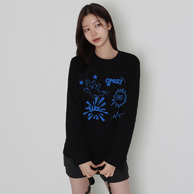 OMG 블루팝 레귤러 긴팔 티셔츠