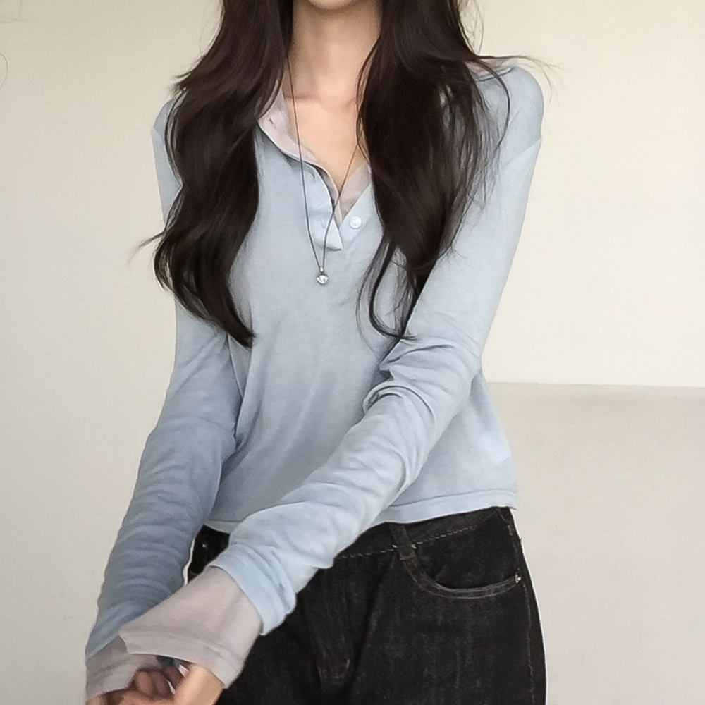 [말라핏/여리여리/고퀄소재]분위기여신 텐셀 카라 긴팔티