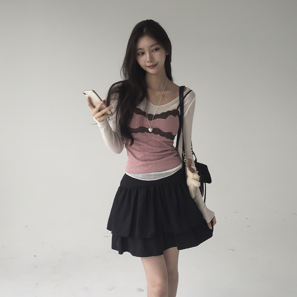 [빈티지/예쁜배색!]쁘링 도트 레이스 나시