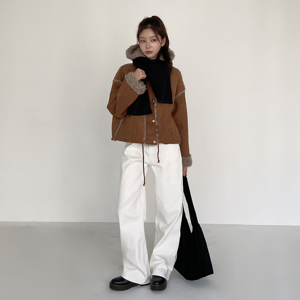 [귀욤/양털안감]윈터벨 배색 후드 무스탕