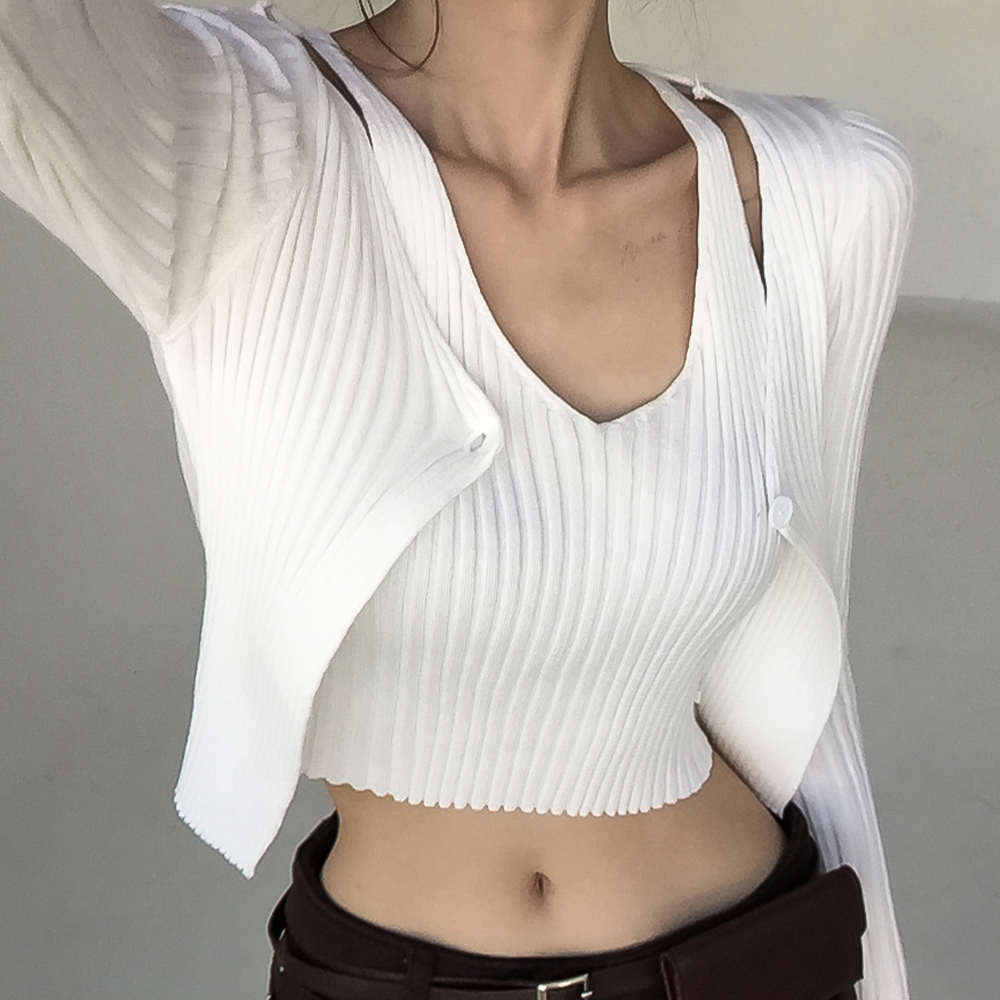 [일체형/페미닌]시어 홀터넥 골지 가디건