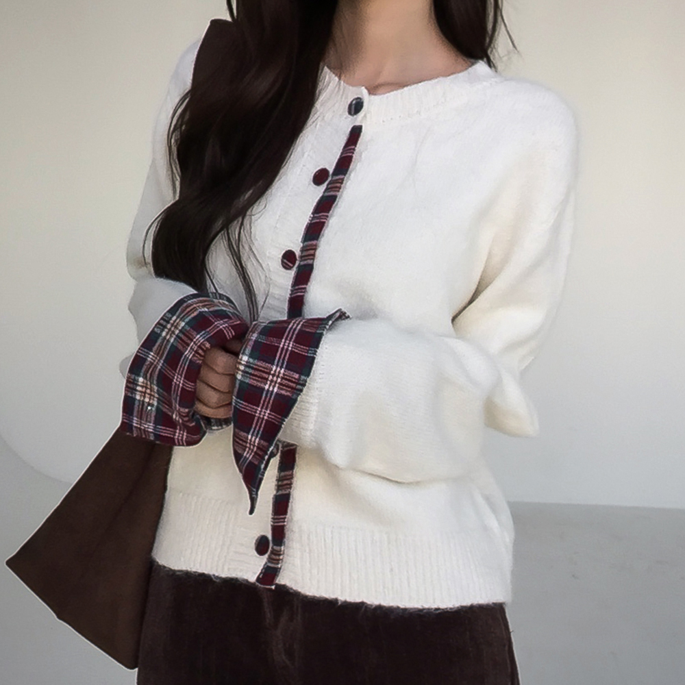 [일체형/아방핏]모쳇 체크 레이어드 가디건