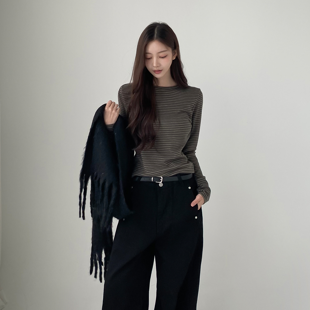 [코디추천/부들촉감]헤퍼 기모 단가라 긴팔티셔츠