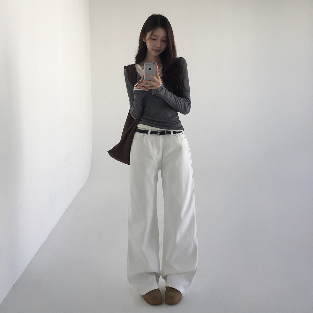 [융기모/히든밴딩]웰덤 기모 와이드 데님 팬츠