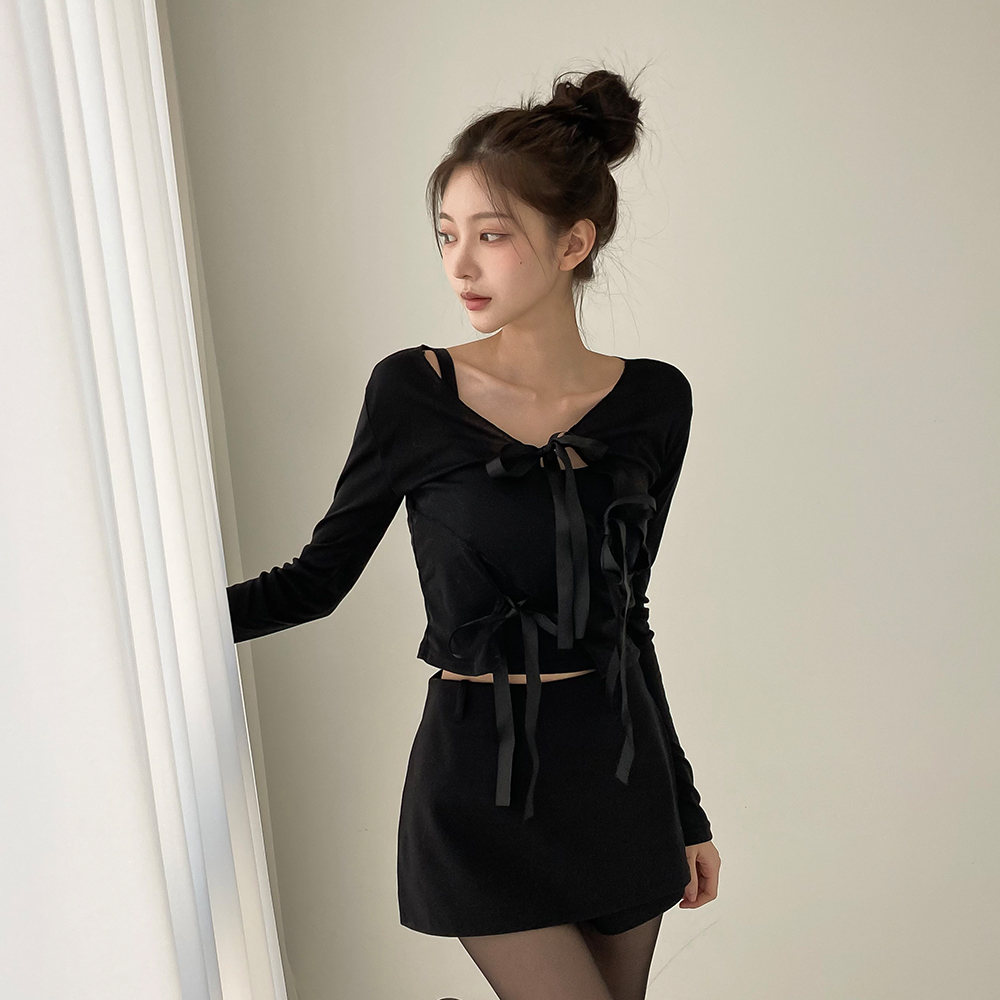 [리본/앞뒤연출]시루아 리본 슬리브 티셔츠