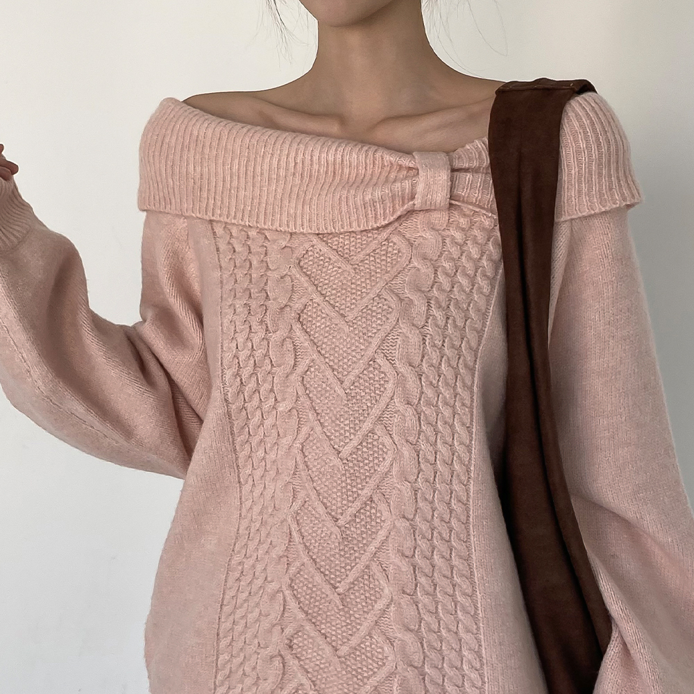 [연말룩/로맨틱❣]라뷰 오프숄더 케이블 니트