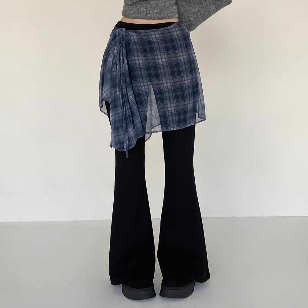 [*사계절레이어드]뮤트 체크 메쉬 랩 스커트