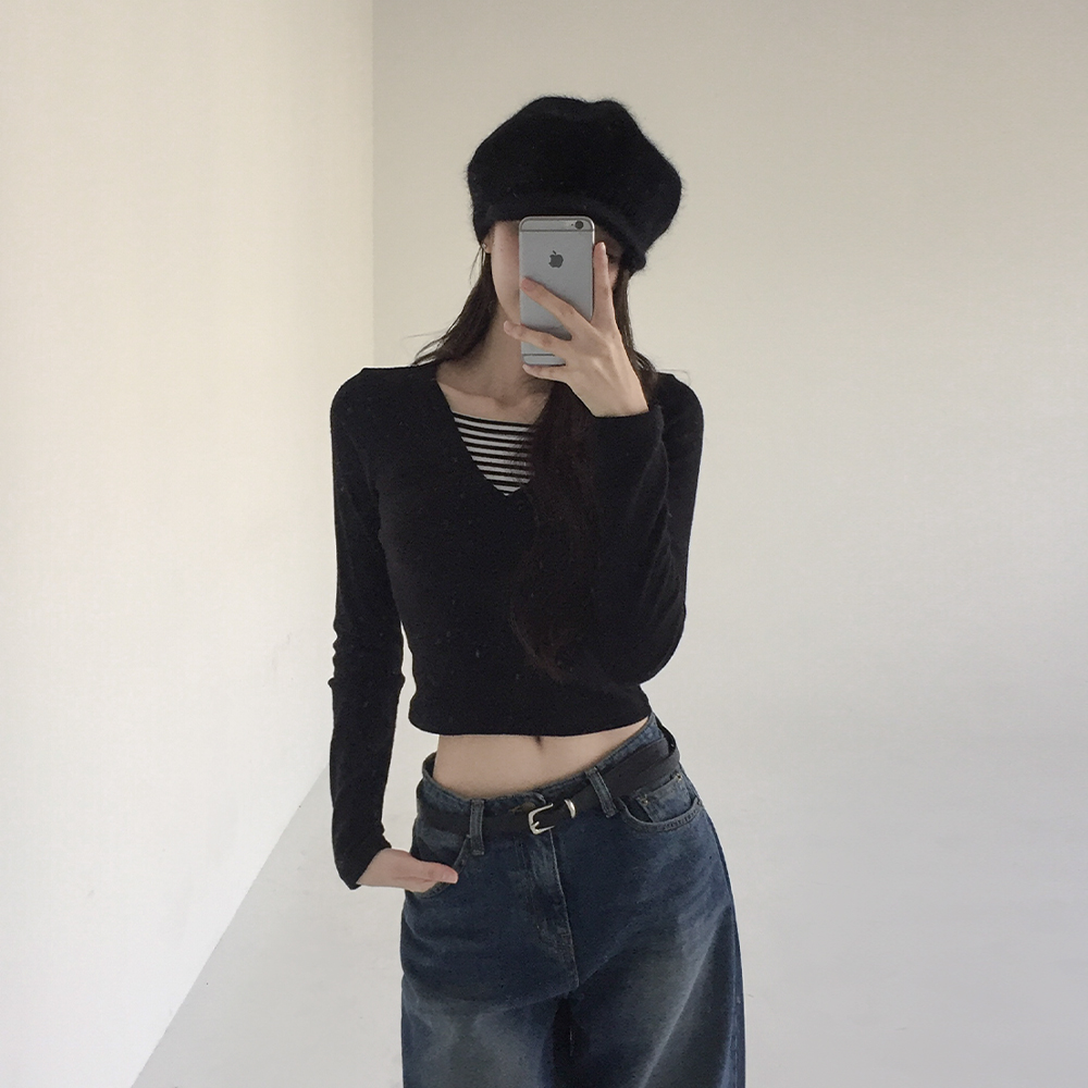 [겨울이너템]센버 스트라이프 배색 긴팔티