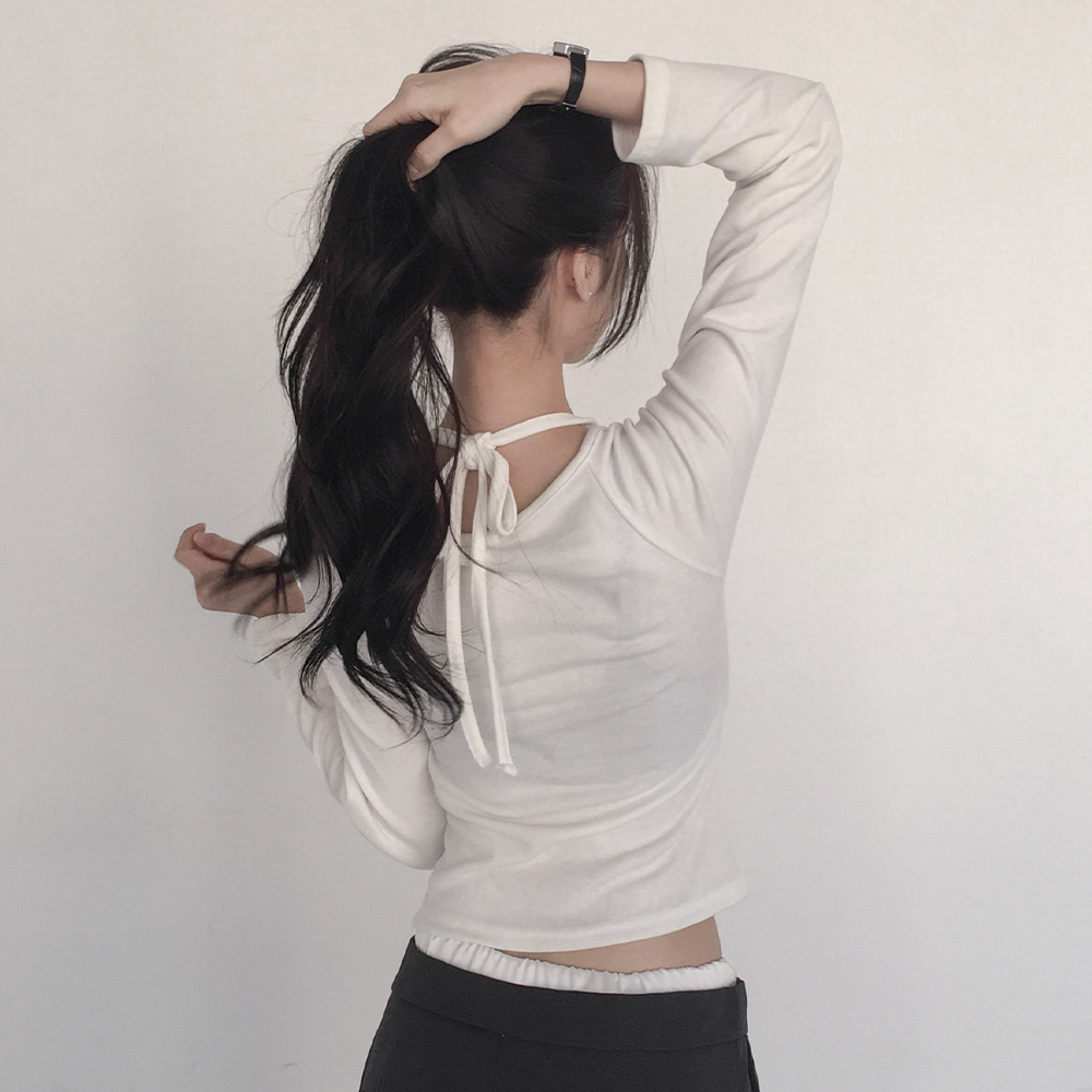[여리핏/예쁨보장*]보뉴 홀터 셔링 긴팔티셔츠