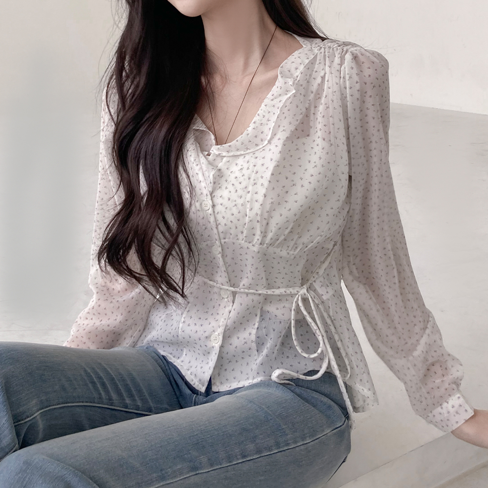 [고퀄/데이트룩]여리 플라워 프릴 블라우스